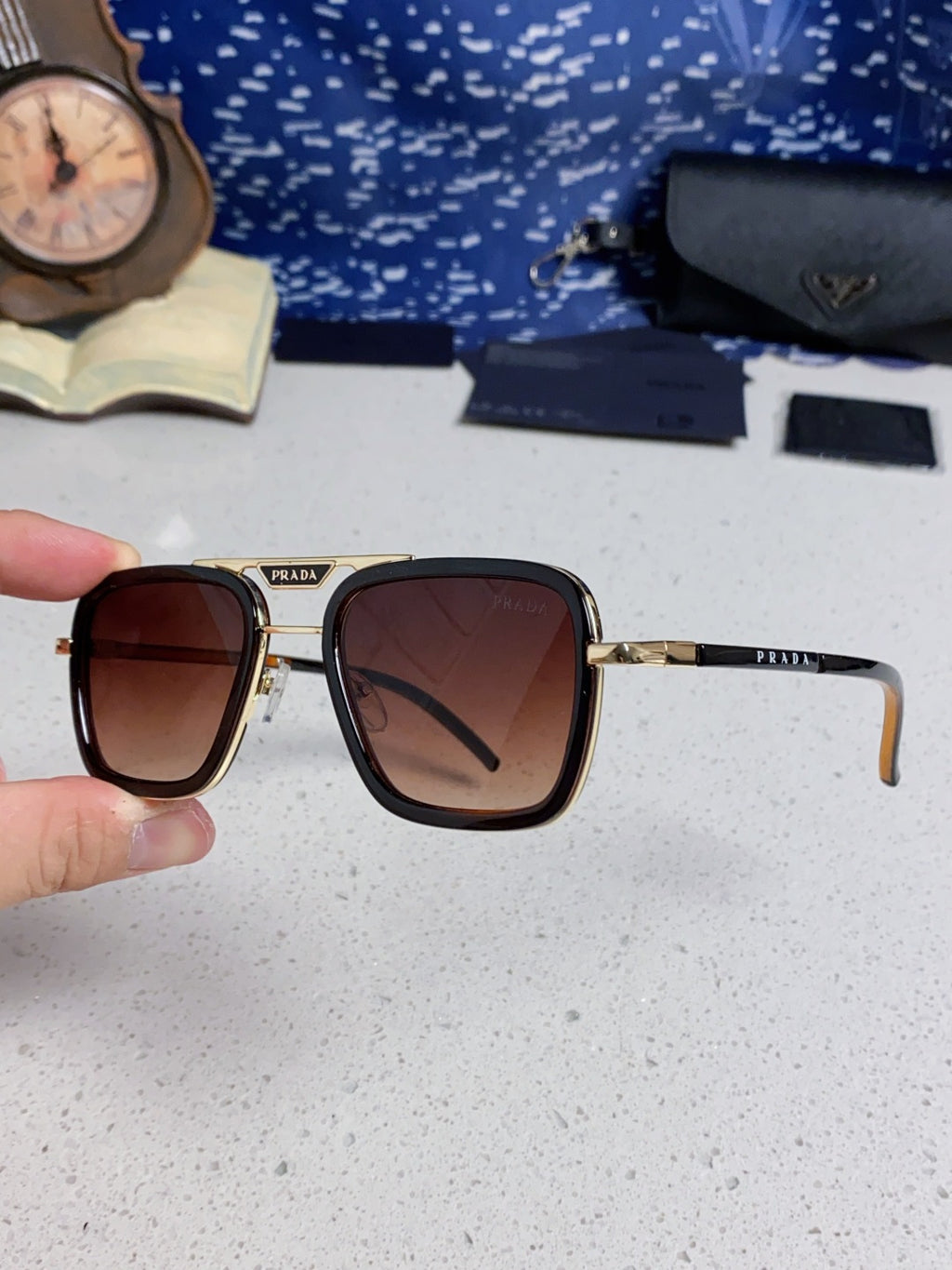 Prada Metal Square Red Lens Sunglasses for Men & Women - 487054 - detail image 6