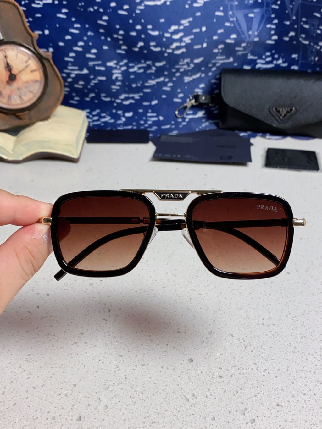 Prada Metal Square Red Lens Sunglasses for Men & Women - 487054 - detail image 4