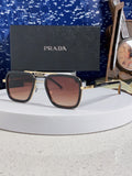 Prada Metal Square Red Lens Sunglasses for Men & Women - 487054