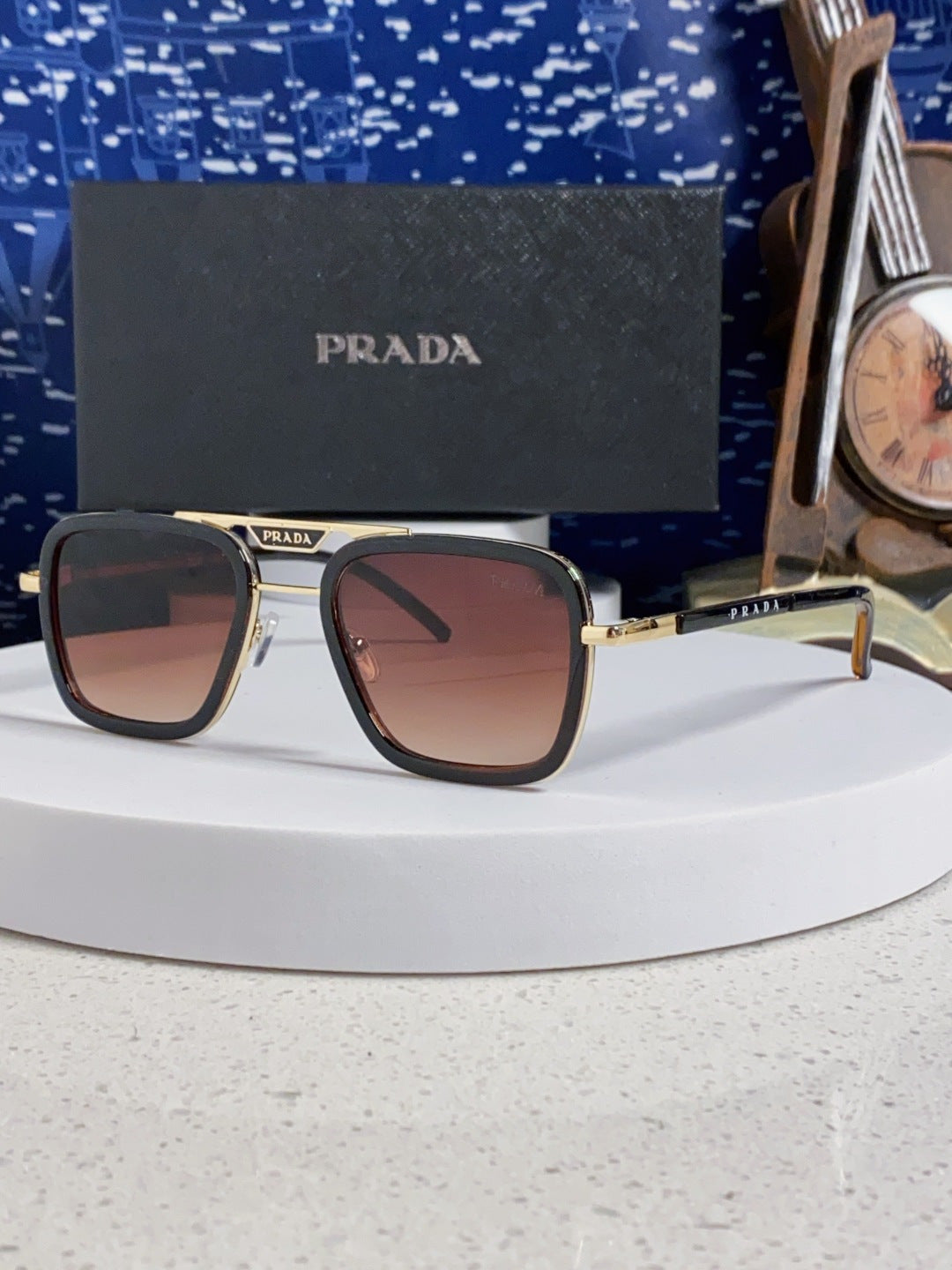 Prada Metal Square Red Lens Sunglasses for Men & Women - 487054