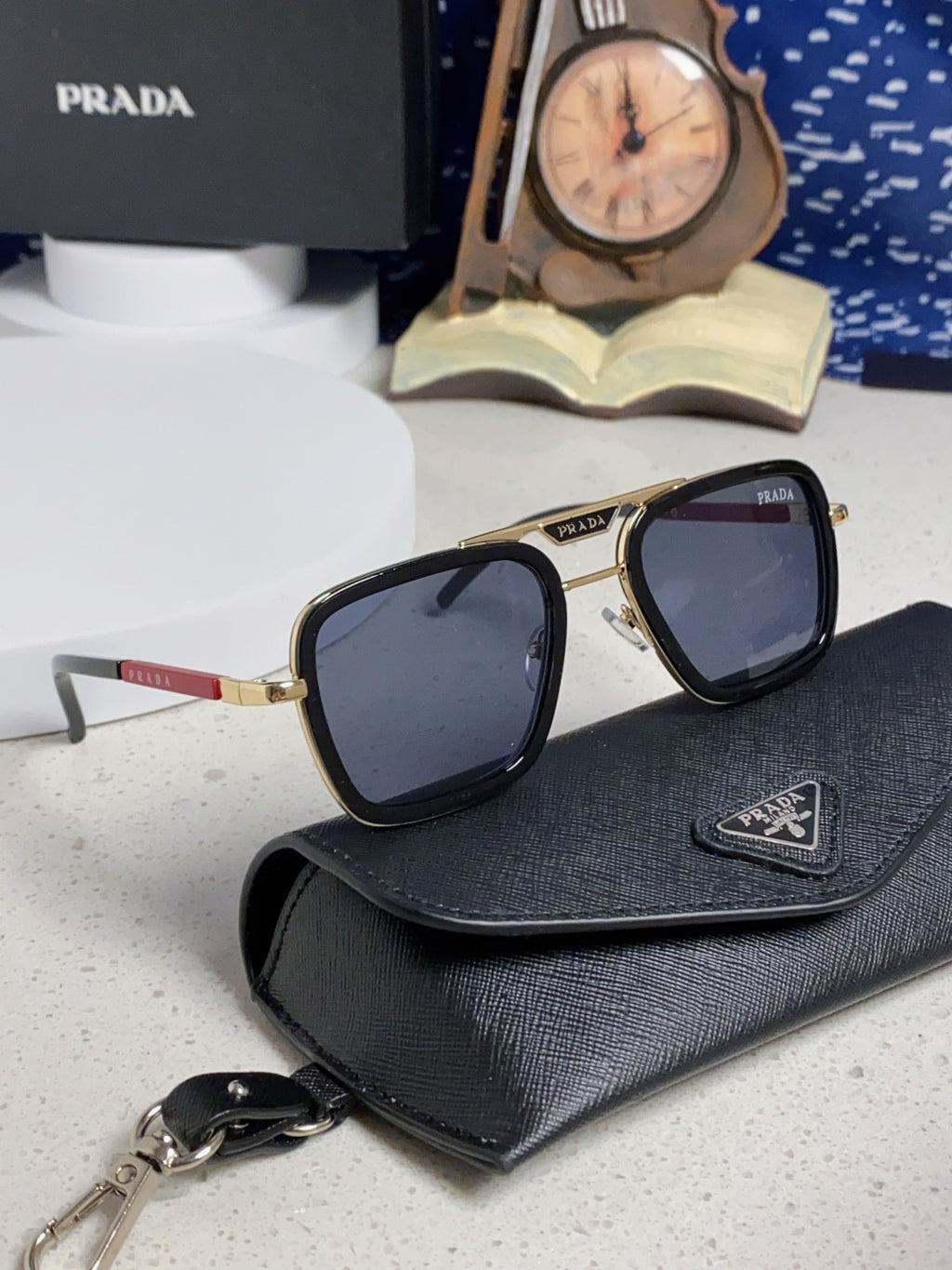 Prada Metal Square Blue Lens Sunglasses for Men & Women - 487055 - detail image 10