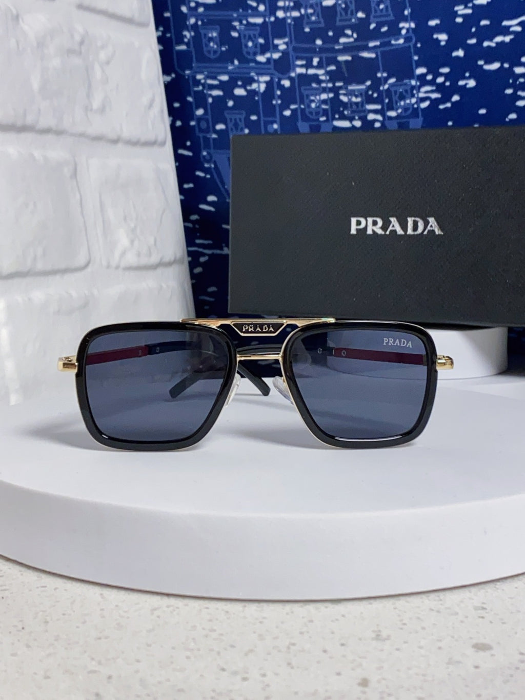 Prada Metal Square Blue Lens Sunglasses for Men & Women - 487055 - detail image 2