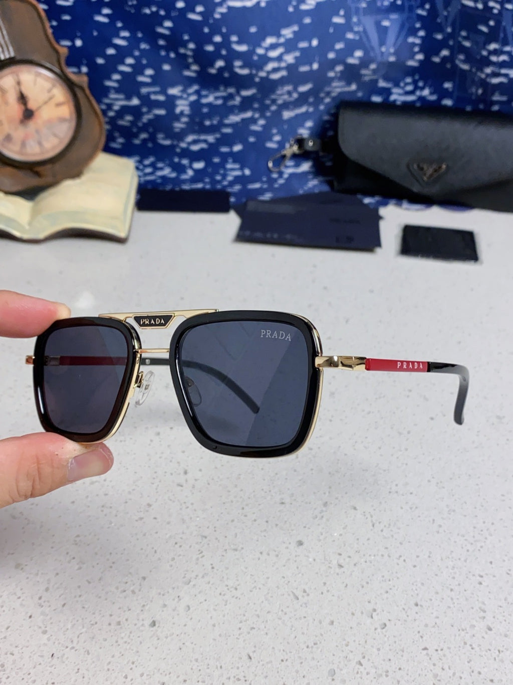 Prada Metal Square Blue Lens Sunglasses for Men & Women - 487055 - detail image 6