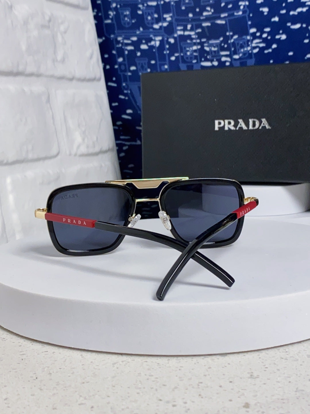 Prada Metal Square Blue Lens Sunglasses for Men & Women - 487055 - detail image 3