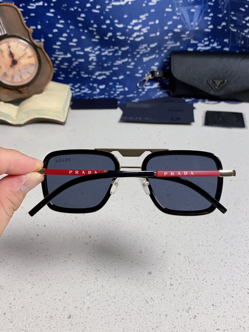 Prada Metal Square Blue Lens Sunglasses for Men & Women - 358406 - detail image 5
