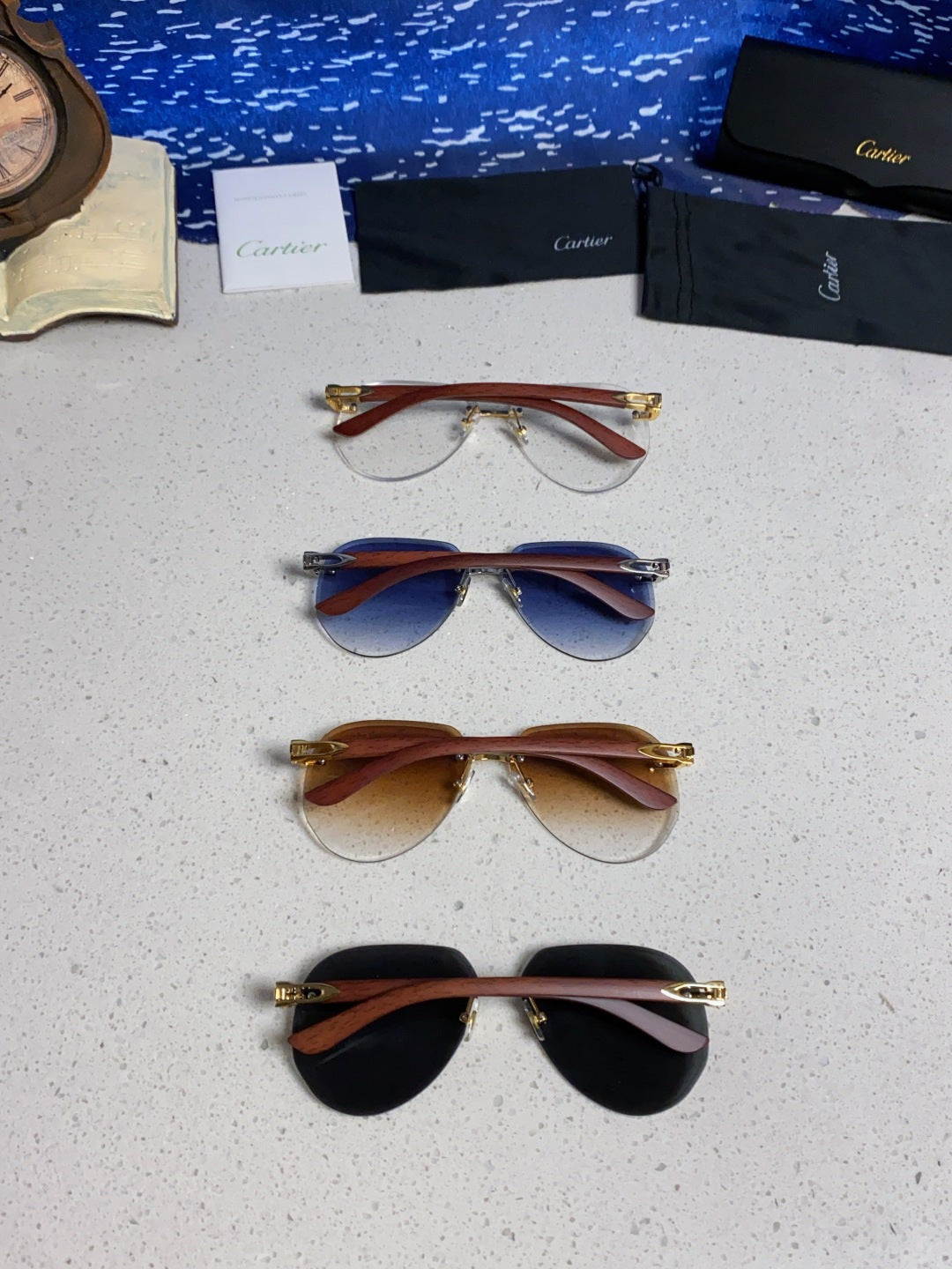 Cartier Lightweight Rimless Blue Lens Sunglasses for Men & Women - 358542 - detail image 10