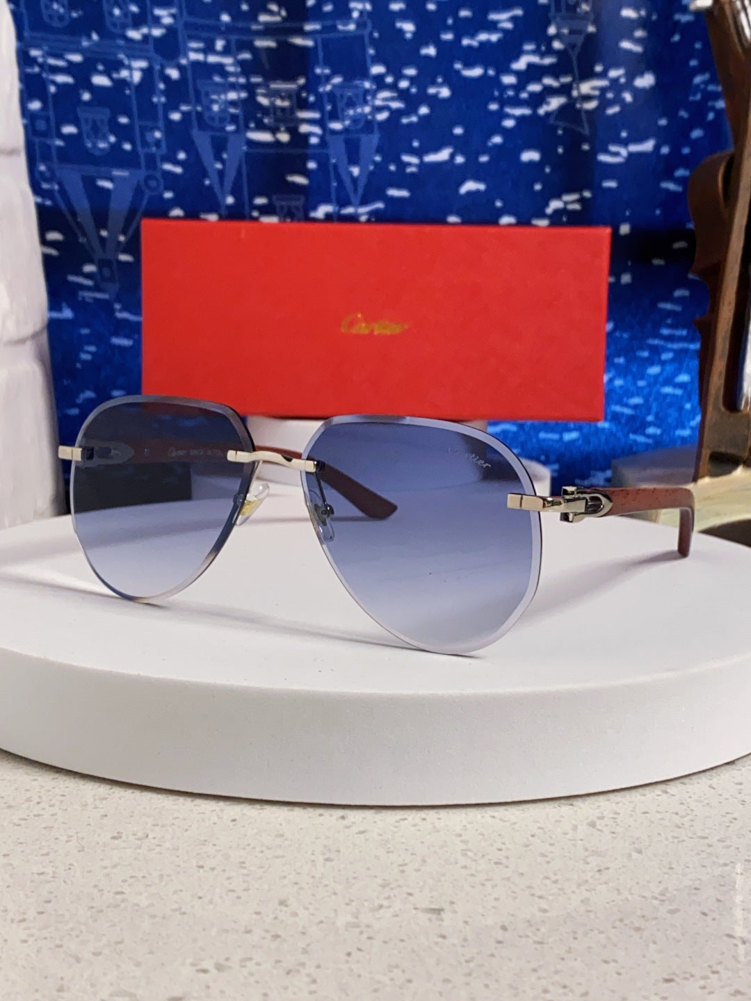 Cartier Lightweight Rimless Blue Lens Sunglasses for Men & Women - 487266