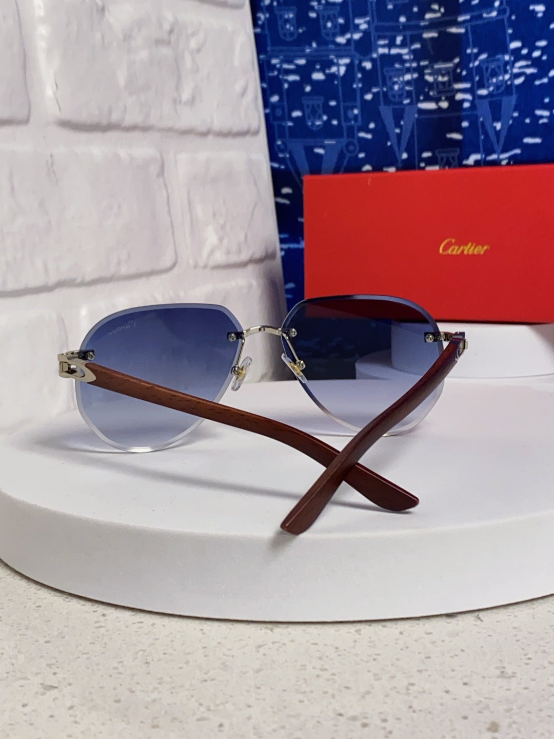 Cartier Lightweight Rimless Blue Lens Sunglasses for Men & Women - 358542 - detail image 2