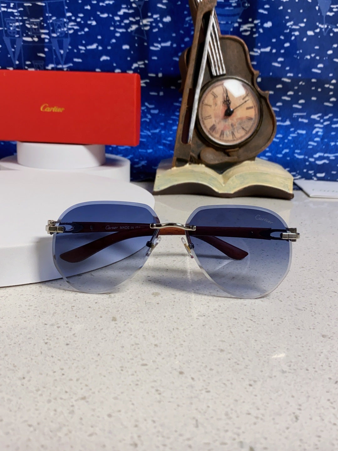 Cartier Lightweight Rimless Blue Lens Sunglasses for Men & Women - 358542 - detail image 8