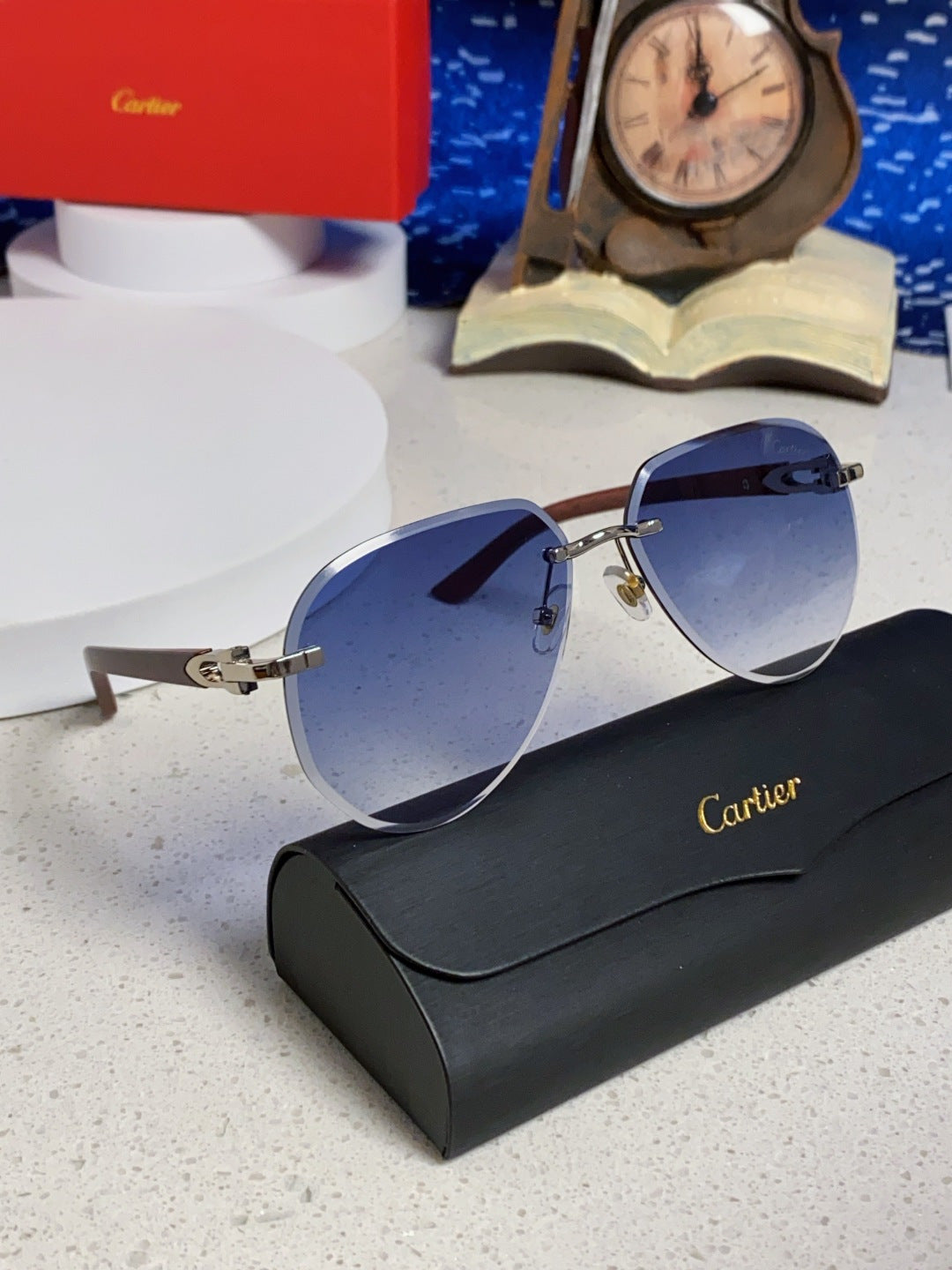 Cartier Lightweight Rimless Blue Lens Sunglasses for Men & Women - 358542 - detail image 9