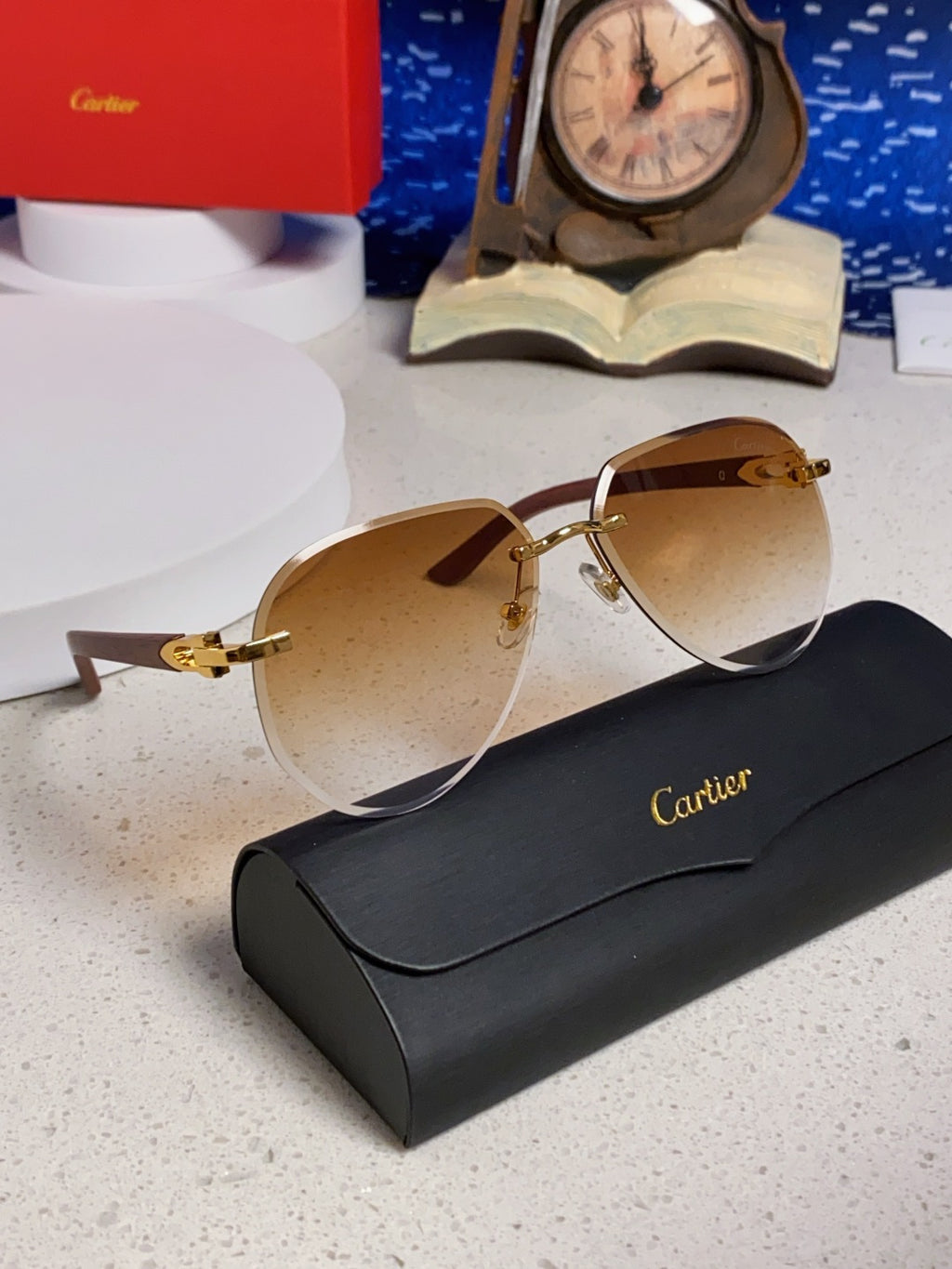 Cartier Lightweight Rimless Brown Lens Sunglasses for Men & Women - 358543 - detail image 10