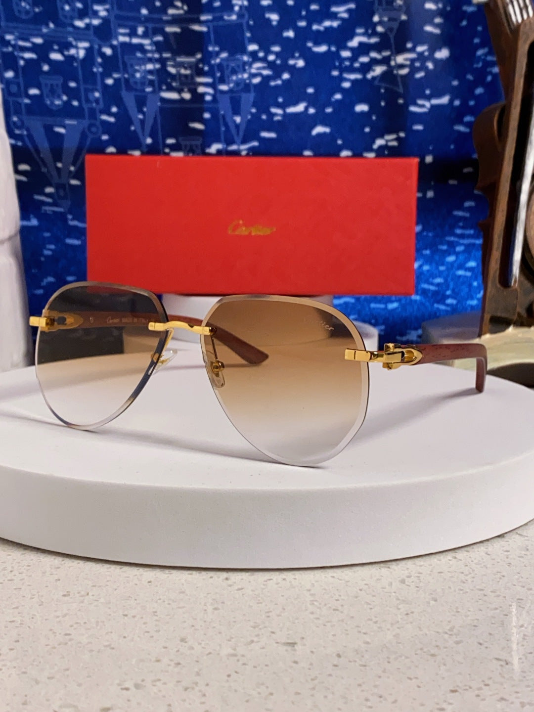 Cartier Lightweight Rimless Brown Lens Sunglasses for Men & Women - 358543