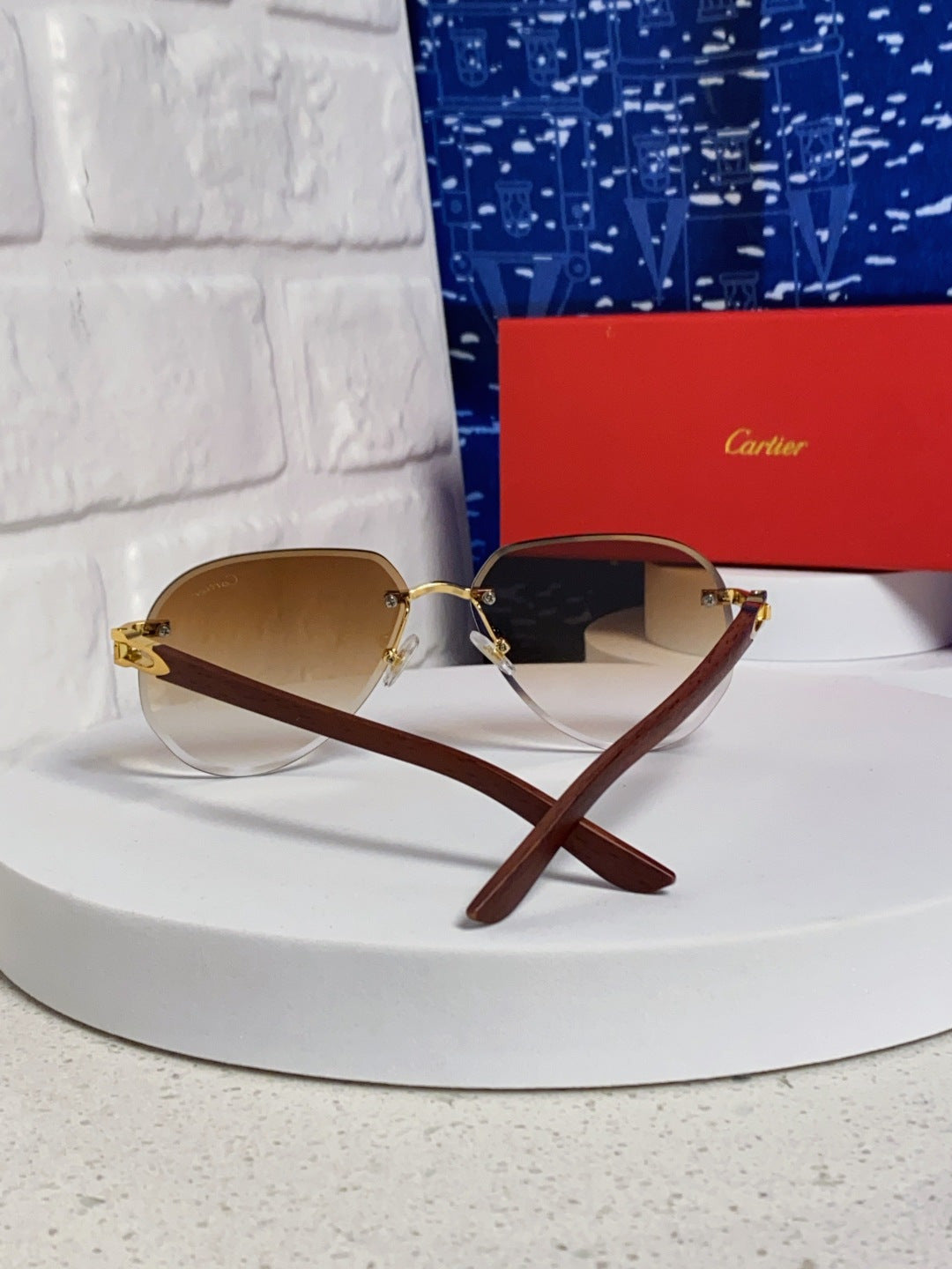 Cartier Lightweight Rimless Brown Lens Sunglasses for Men & Women - 358543 - detail image 3