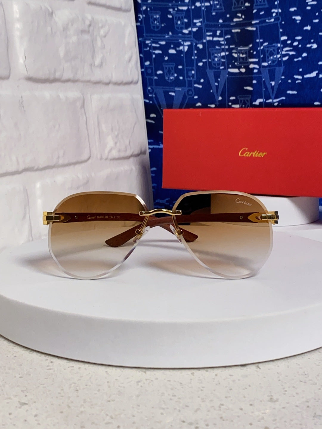 Cartier Lightweight Rimless Brown Lens Sunglasses for Men & Women - 487267 - detail image 2