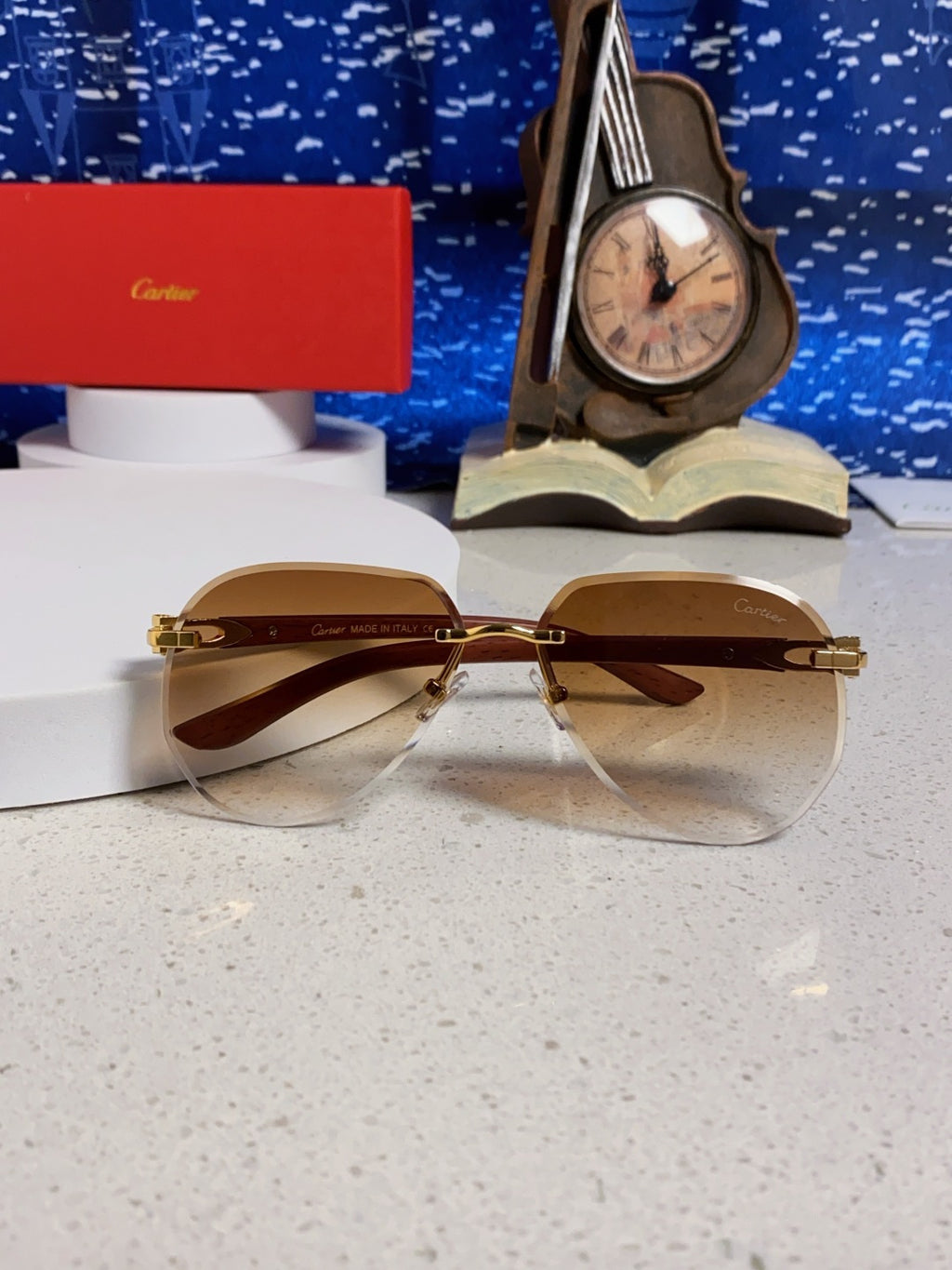 Cartier Lightweight Rimless Brown Lens Sunglasses for Men & Women - 358543 - detail image 9