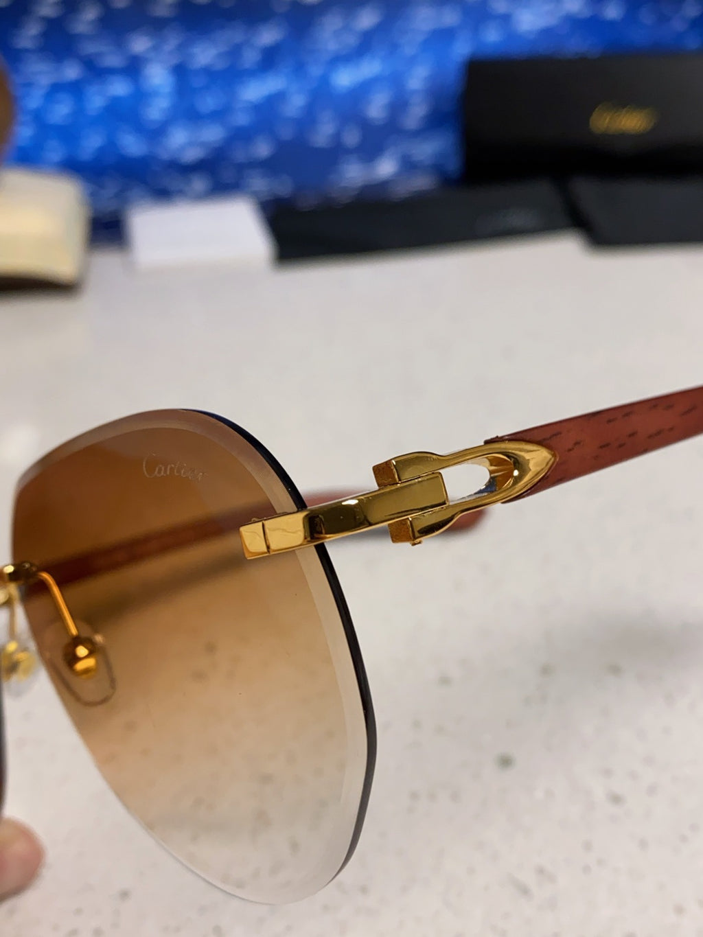 Cartier Lightweight Rimless Brown Lens Sunglasses for Men & Women - 358543 - detail image 7