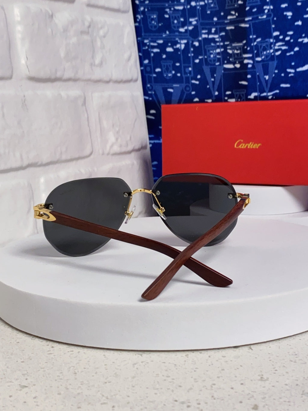 Cartier Lightweight Rimless Black Lens Sunglasses for Men & Women - 358544 - detail image 3