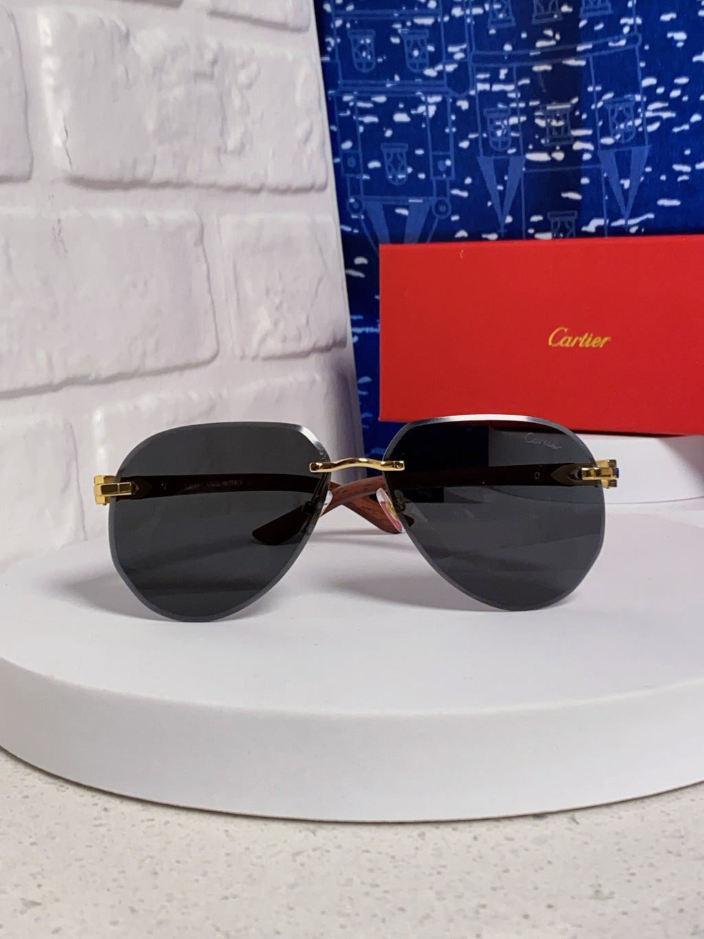 Cartier Lightweight Rimless Black Lens Sunglasses for Men & Women - 358544 - detail image 2