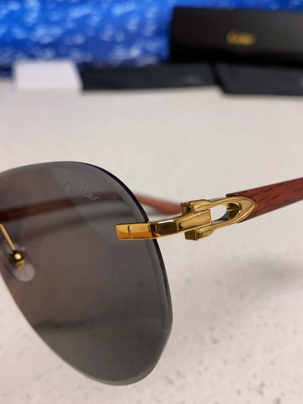 Cartier Lightweight Rimless Black Lens Sunglasses for Men & Women - 358544 - detail image 7