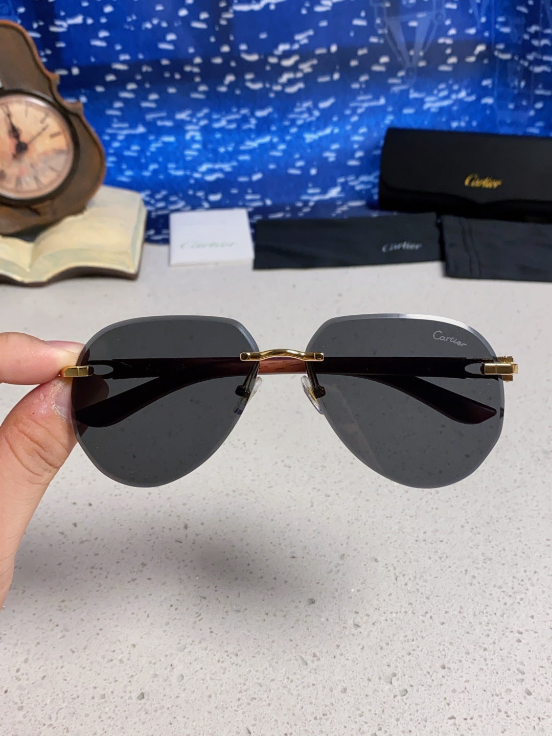 Cartier Lightweight Rimless Black Lens Sunglasses for Men & Women - 358544 - detail image 4