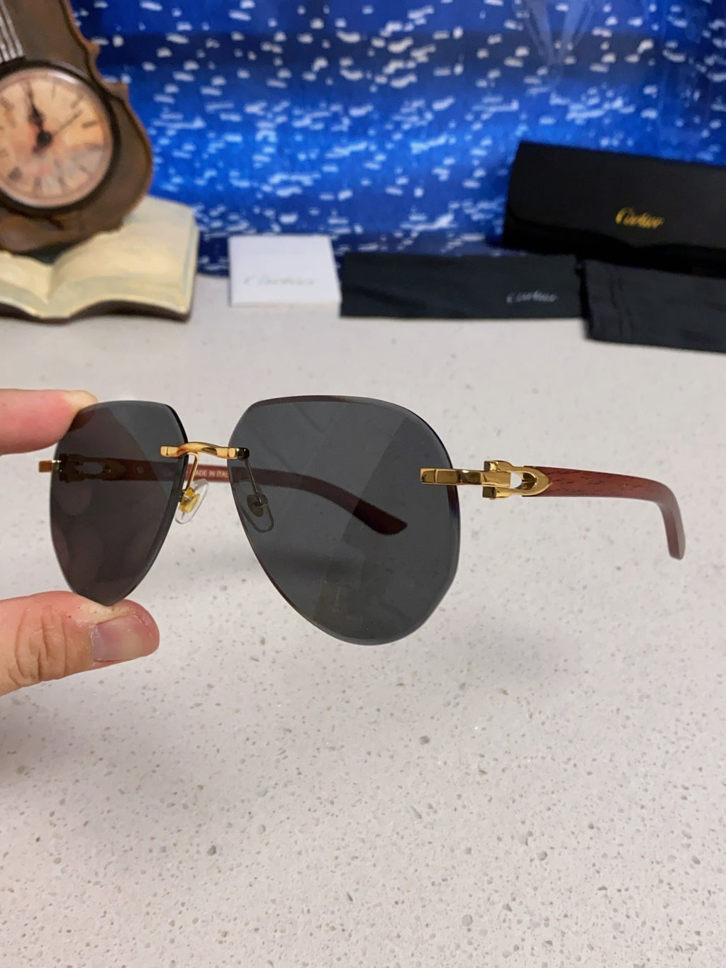 Cartier Lightweight Rimless Black Lens Sunglasses for Men & Women - 358544 - detail image 6