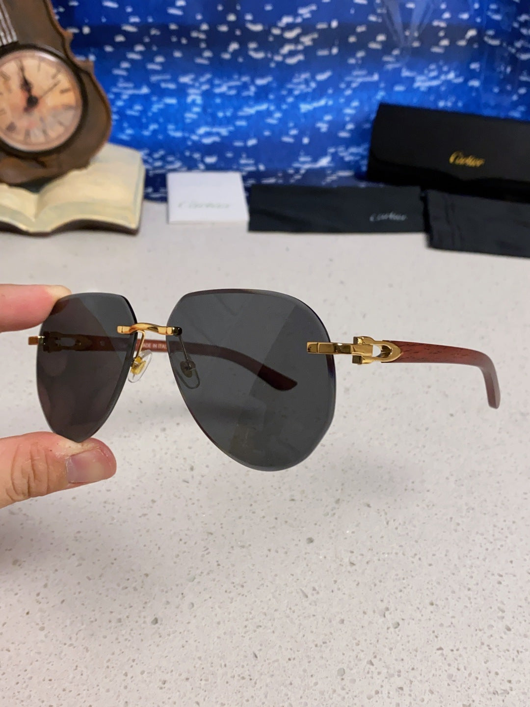 Cartier Lightweight Rimless Black Lens Sunglasses for Men & Women - 358544 - detail image 6