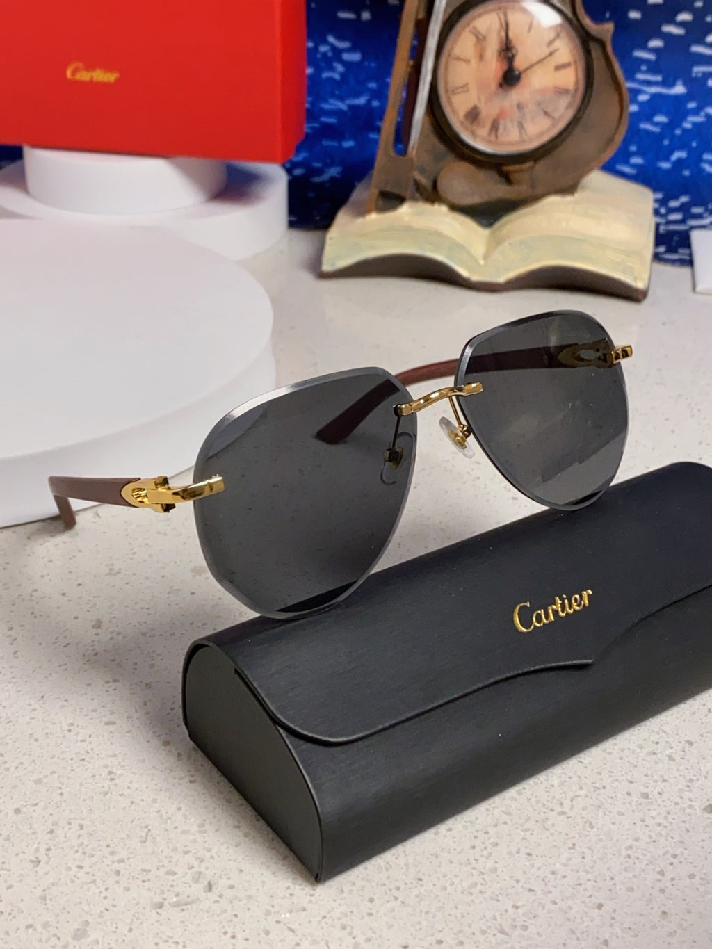 Cartier Lightweight Rimless Black Lens Sunglasses for Men & Women - 358544 - detail image 10
