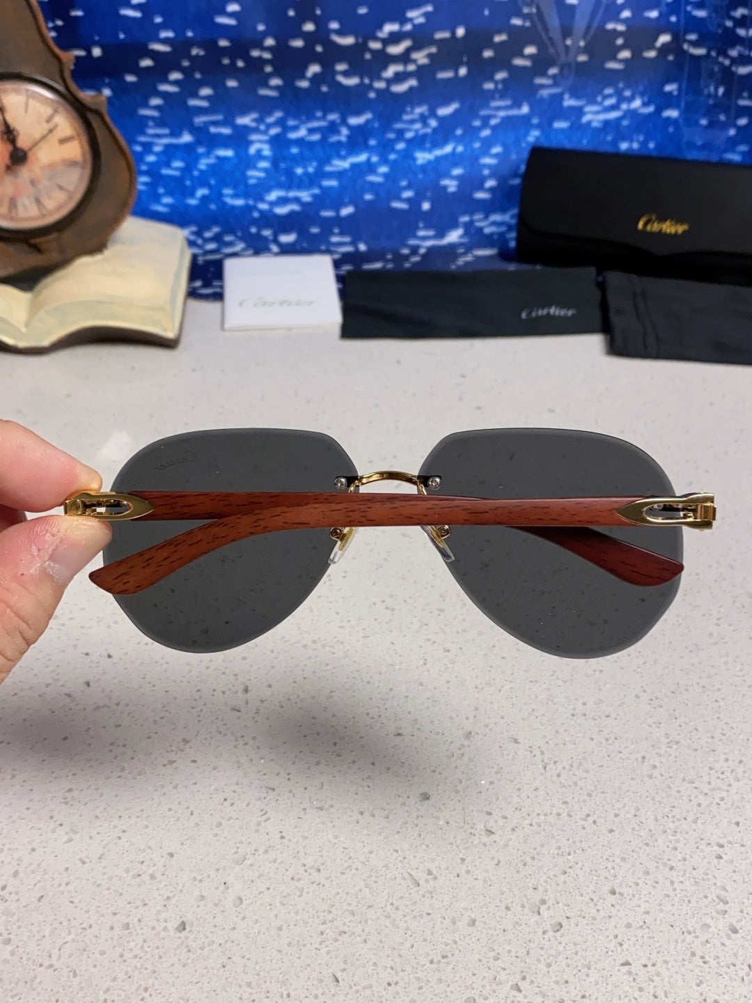 Cartier Lightweight Rimless Black Lens Sunglasses for Men & Women - 358544 - detail image 5