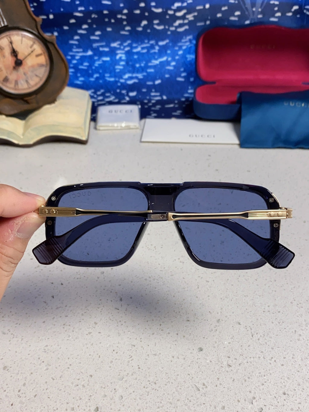 Gucci Metal Aviator Blue Lens Sunglasses for Men & Women - 357963 - detail image 5