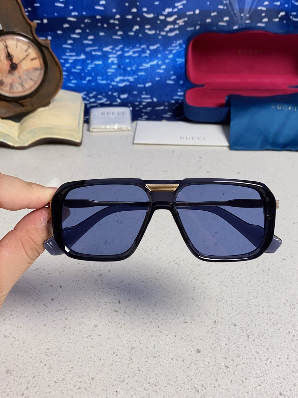 Gucci Metal Aviator Blue Lens Sunglasses for Men & Women - 486330 - detail image 4