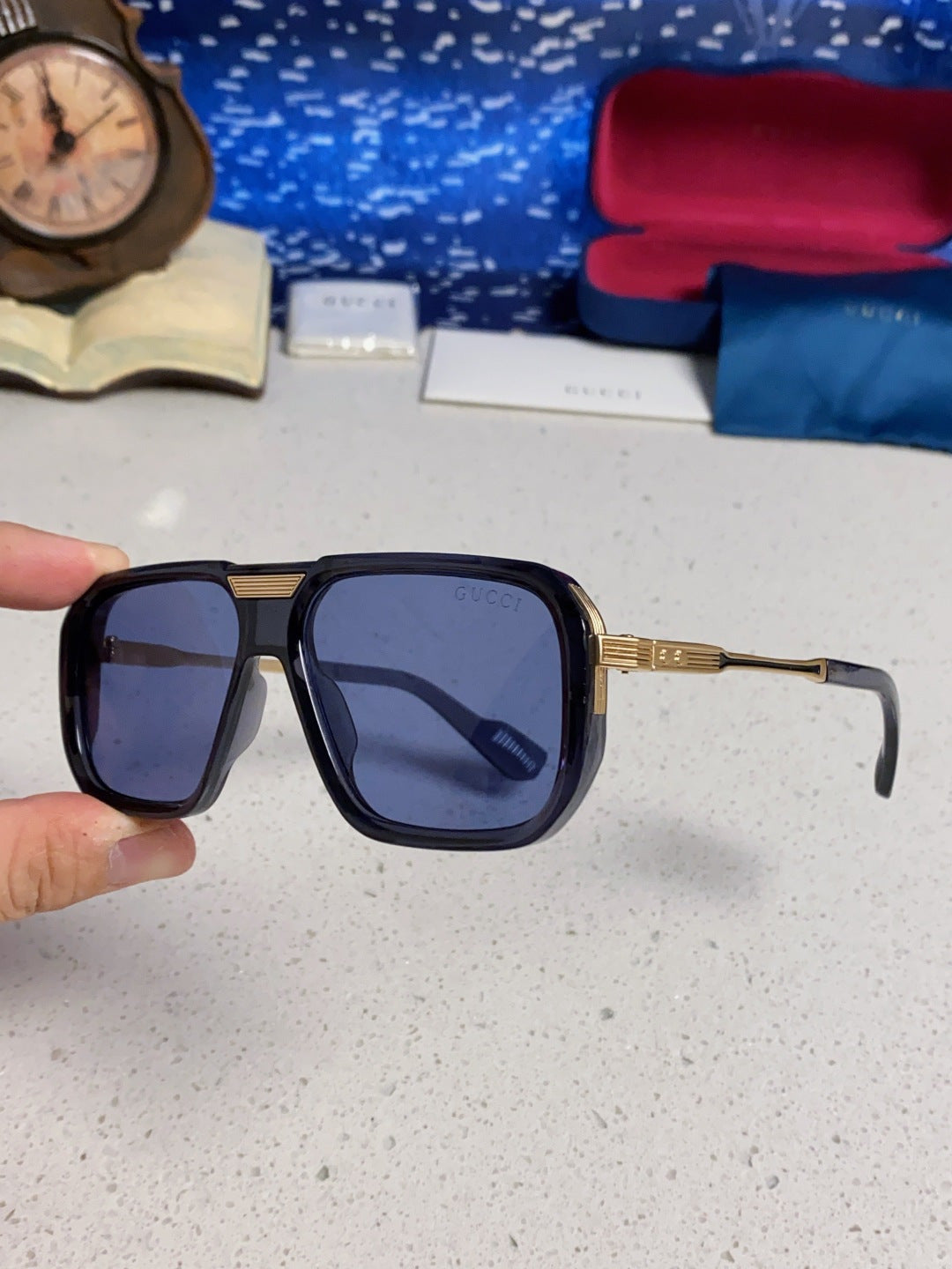 Gucci Metal Aviator Blue Lens Sunglasses for Men & Women - 357963 - detail image 6