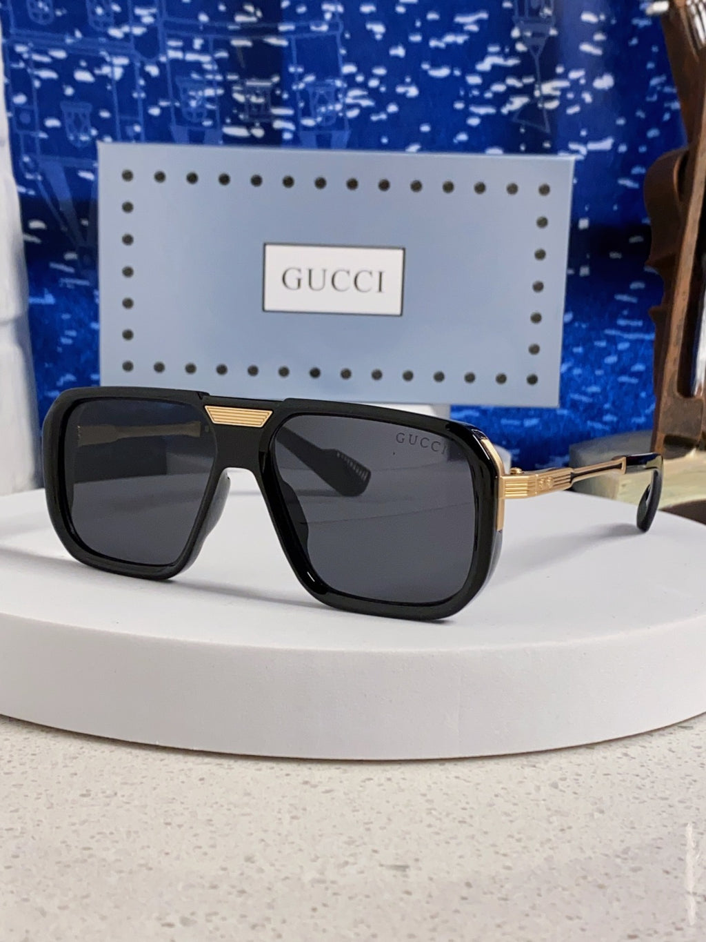 Gucci Metal Aviator Black Lens Sunglasses for Men & Women - 357766
