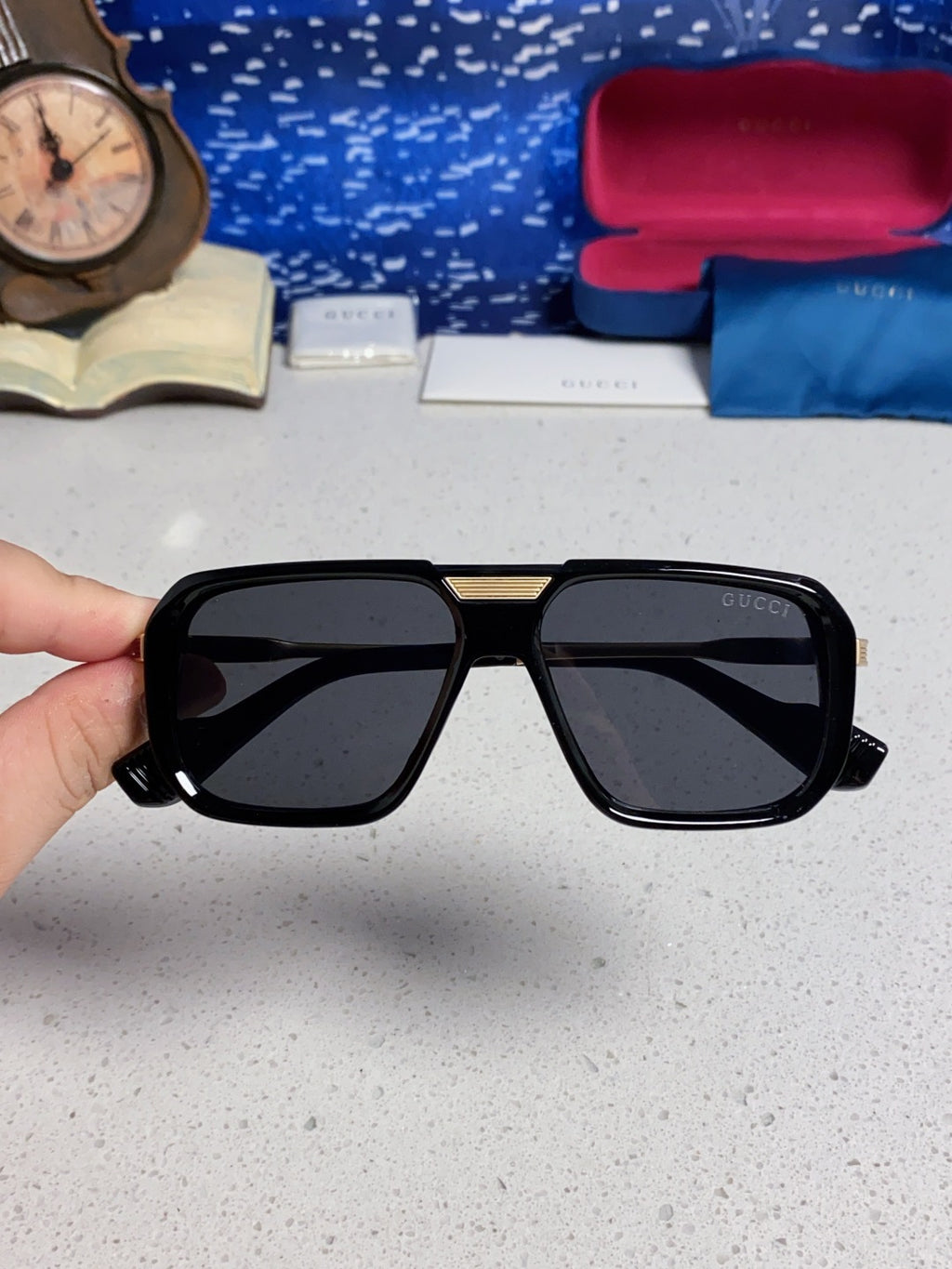 Gucci Metal Aviator Black Lens Sunglasses for Men & Women - 357766 - detail image 4