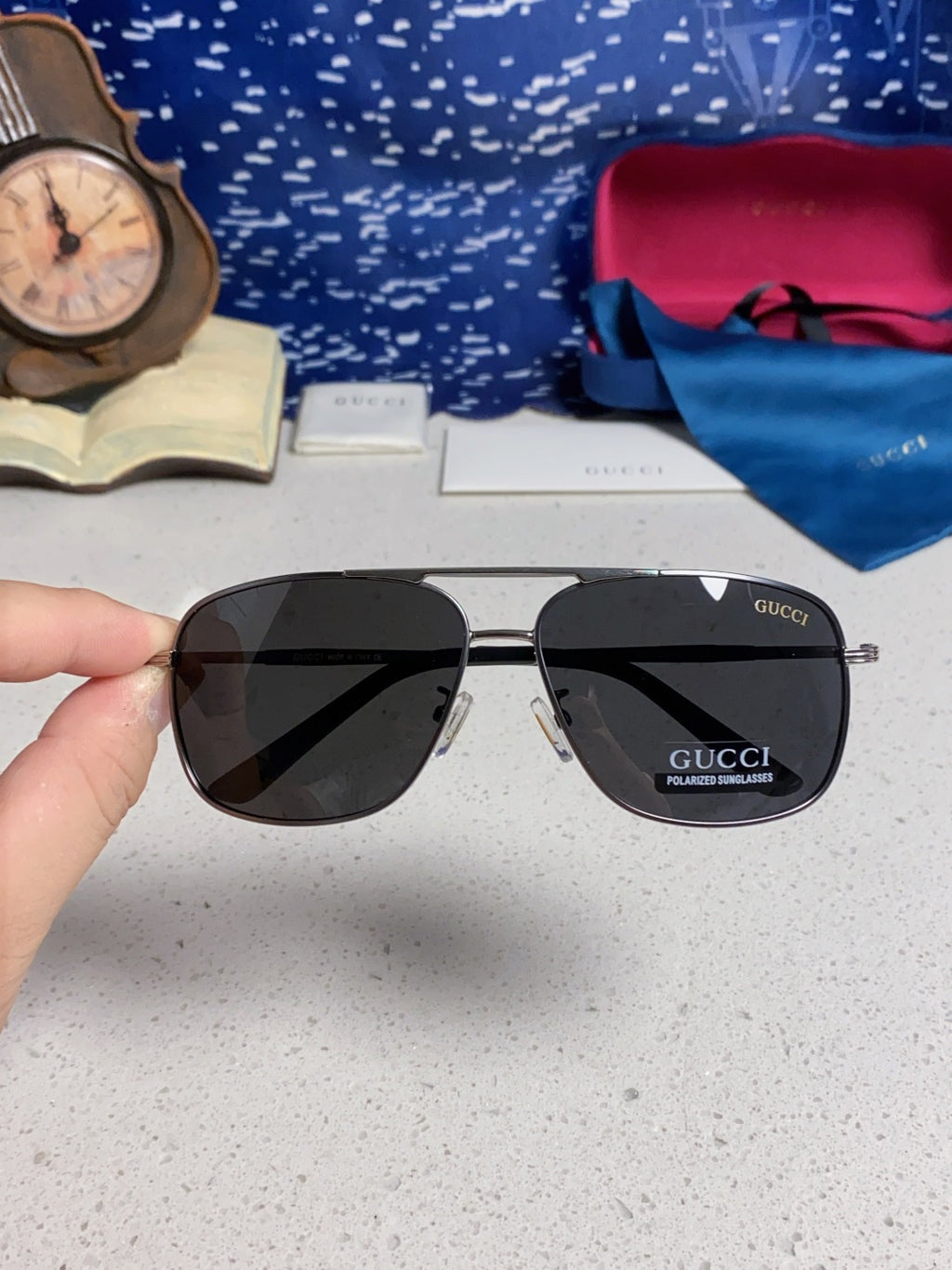 Gucci Polarized Aviator Black Lens Sunglasses for Men - 132287 - detail image 4