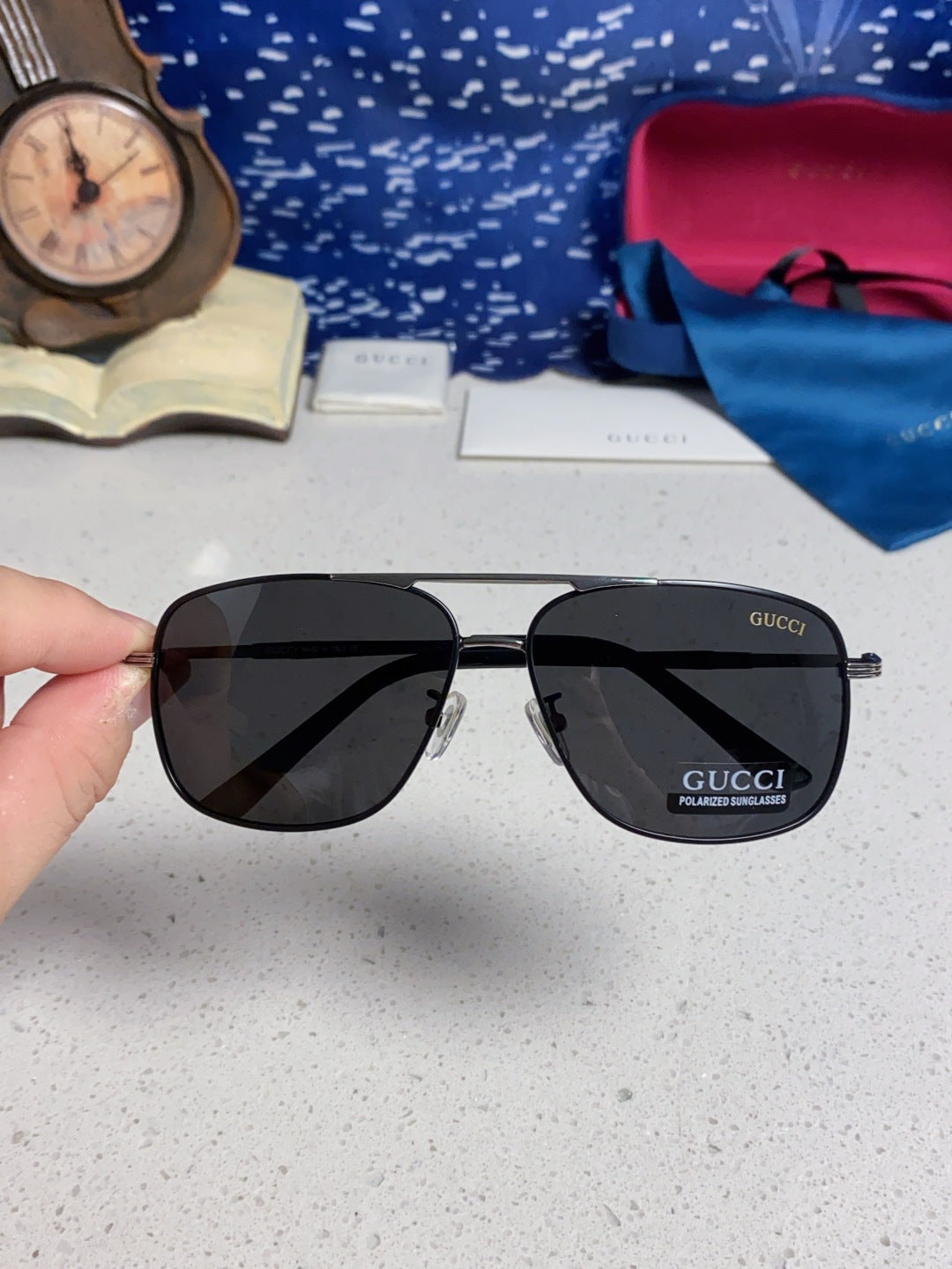 Gucci Polarized Aviator Black Lens Sunglasses for Men - 132288 - detail image 4