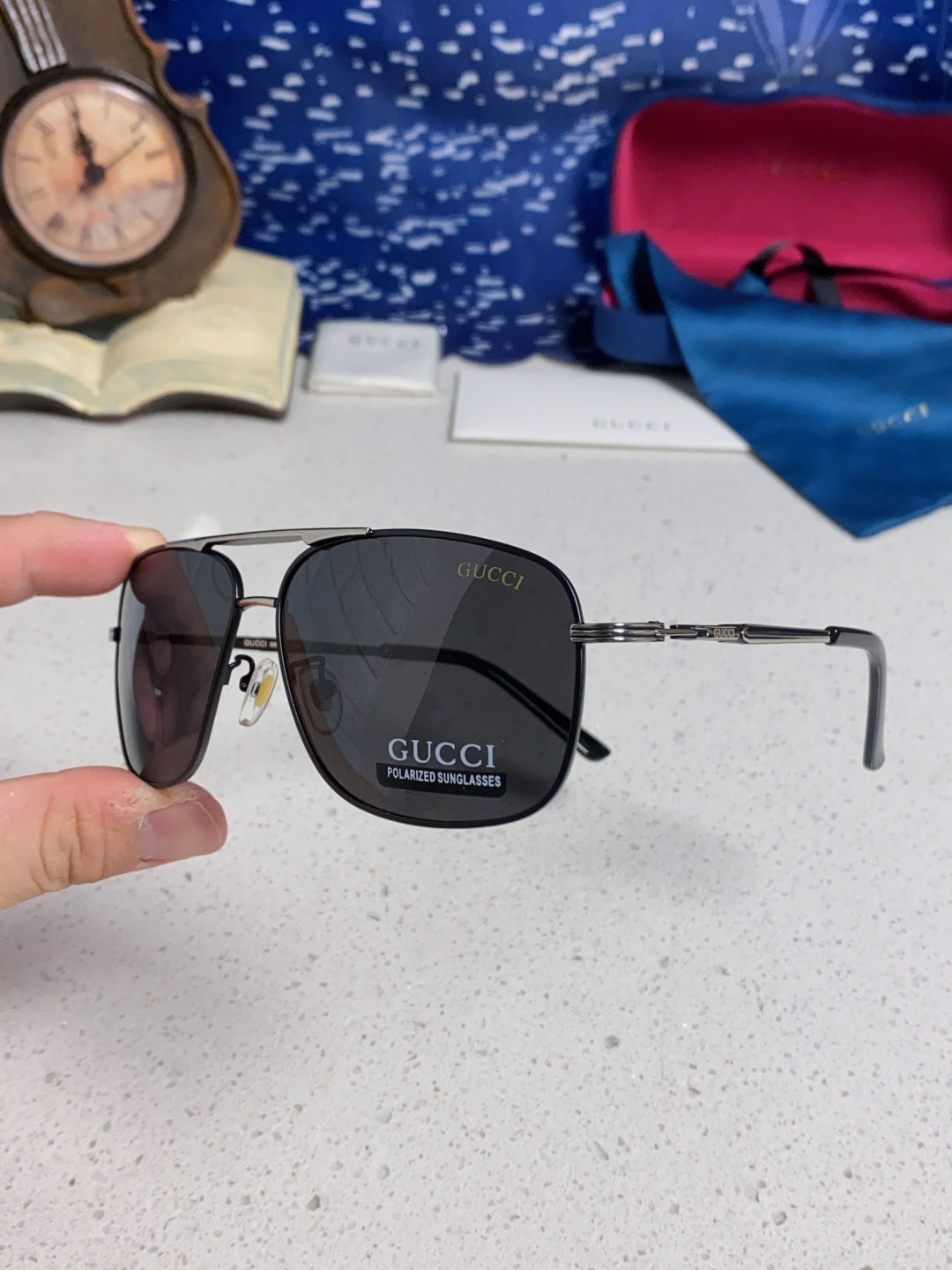 Gucci Polarized Aviator Black Lens Sunglasses for Men - 132288 - detail image 6
