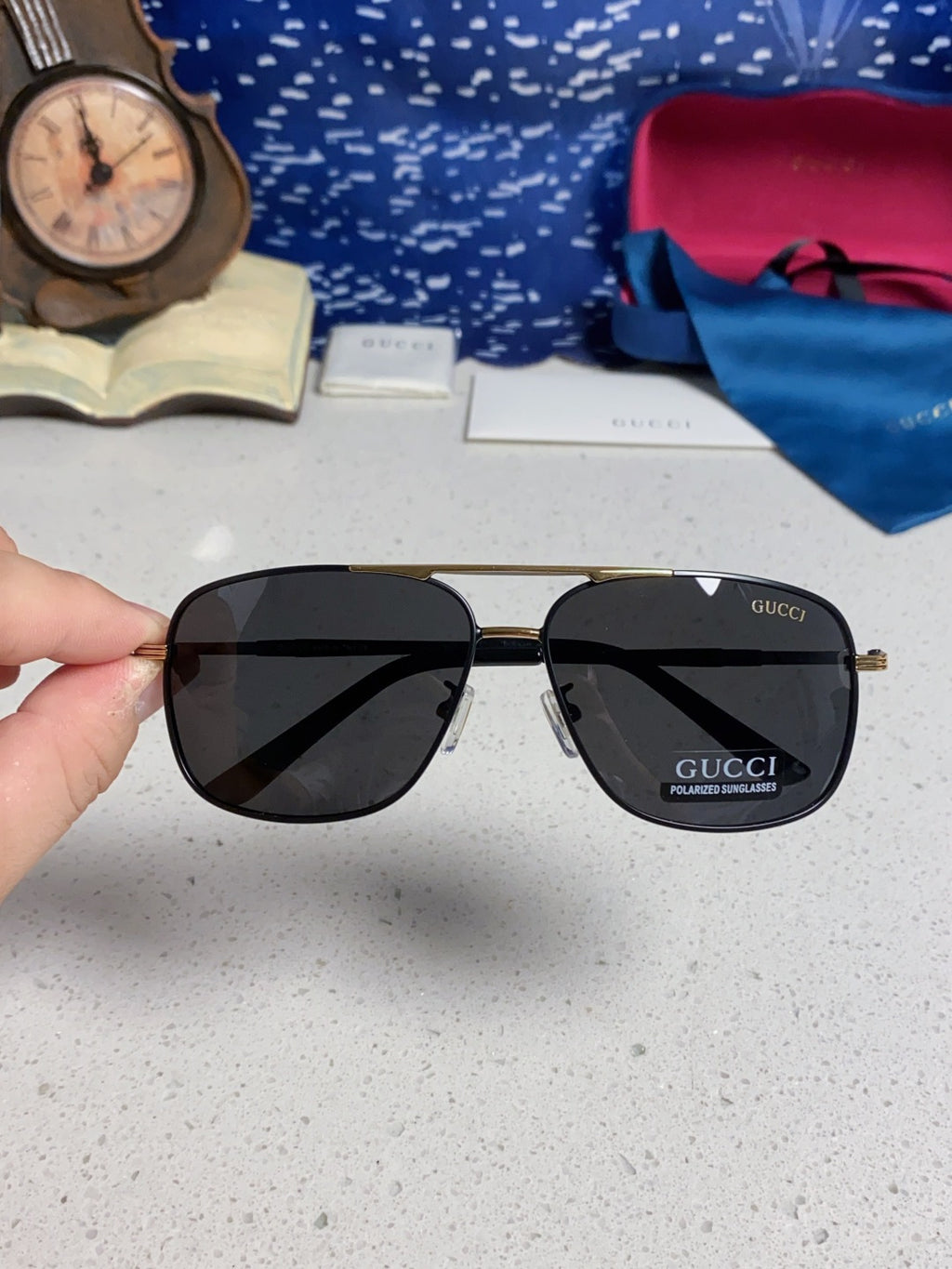 Gucci Polarized Aviator Black Lens Sunglasses for Men - detail image 4