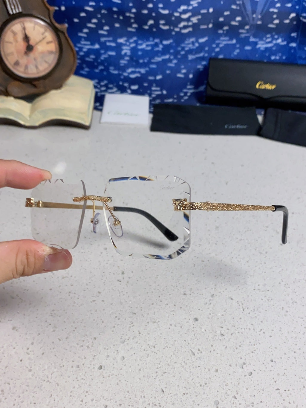Cartier Lightweight Metal Rimless Silver Lens Sunglasses for Men & Wo - 132556 - detail image 5