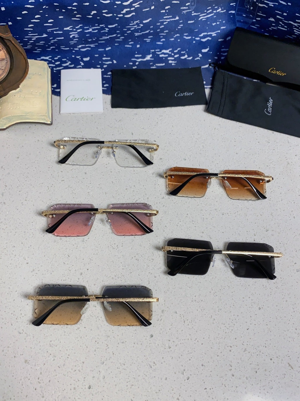 Cartier Lightweight Metal Rimless Silver Lens Sunglasses for Men & Wo - 132556 - detail image 10