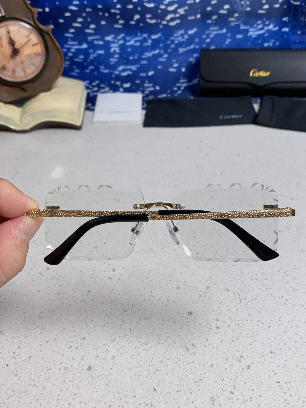 Cartier Lightweight Metal Rimless Silver Lens Sunglasses for Men & Wo - 132556 - detail image 4