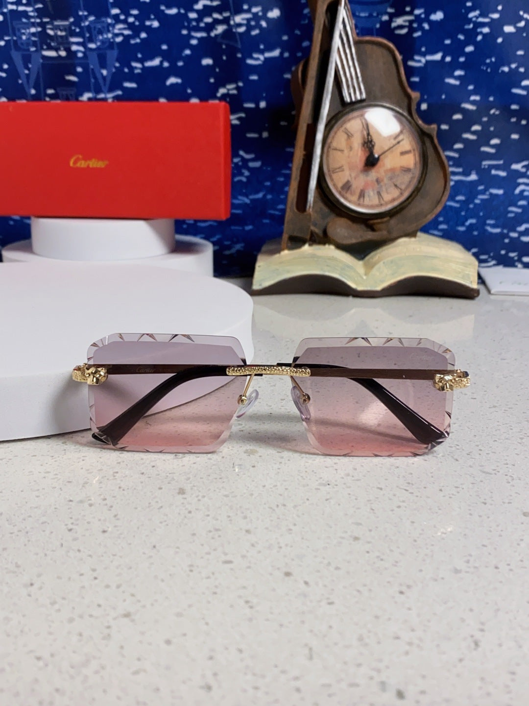 Cartier Lightweight Metal Rimless Blue Lens Sunglasses for Men & Wome - 132557 - detail image 9