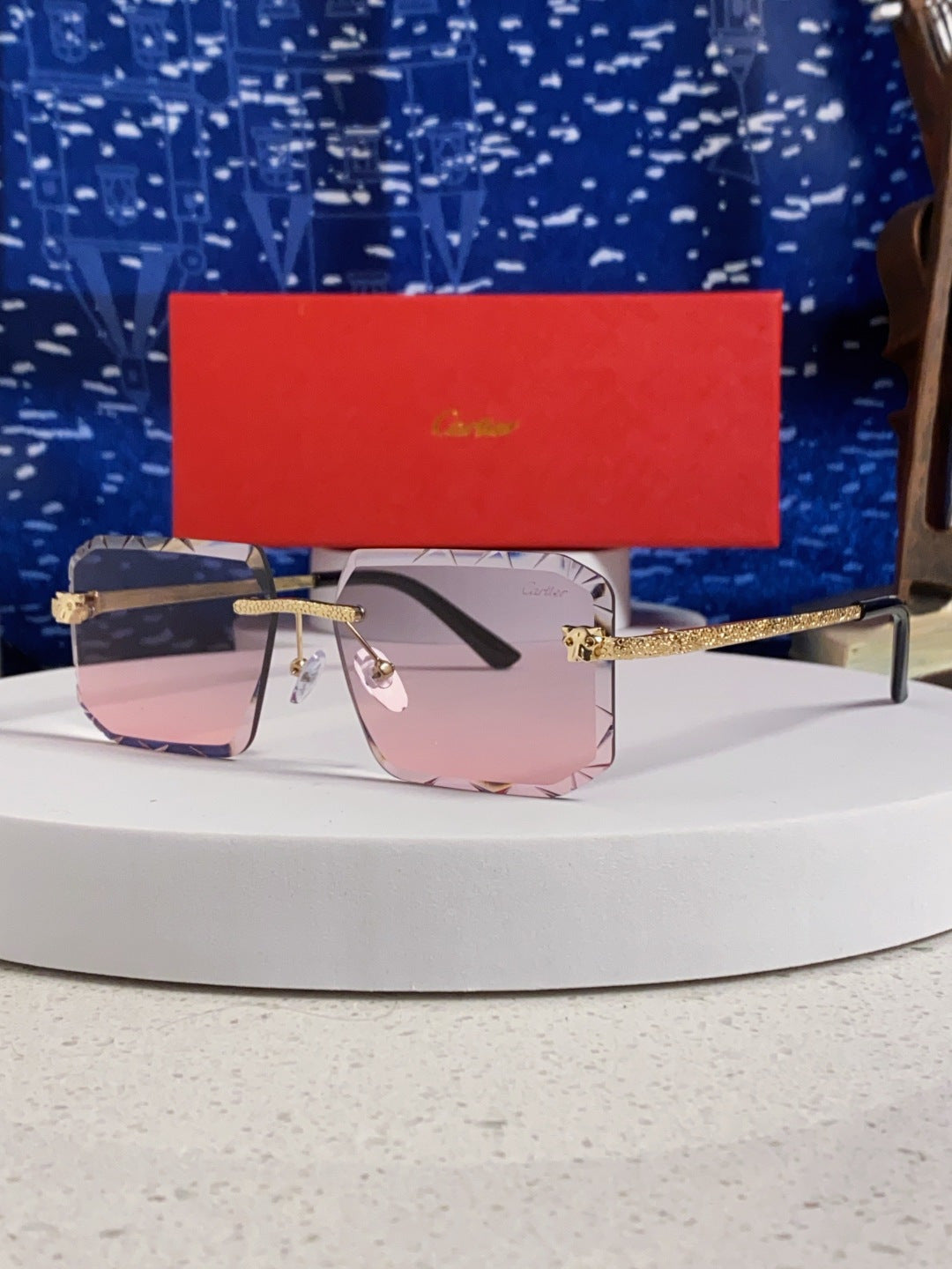 Cartier Lightweight Metal Rimless Blue Lens Sunglasses for Men & Wome - 132557