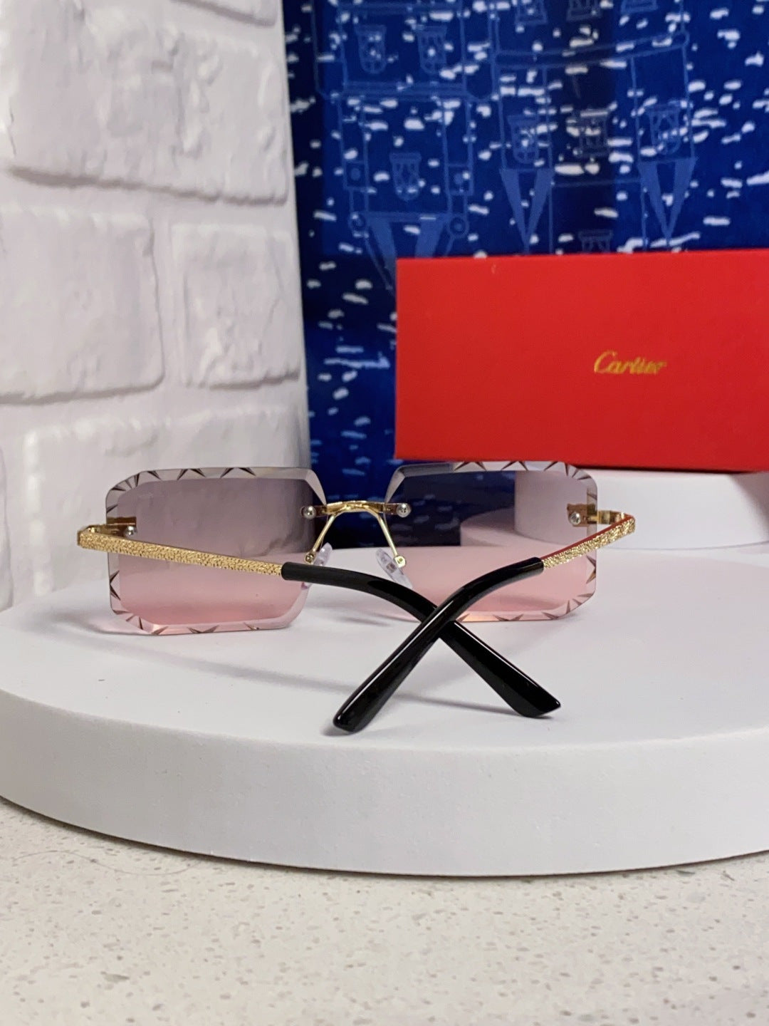 Cartier Lightweight Metal Rimless Blue Lens Sunglasses for Men & Wome - 132557 - detail image 3