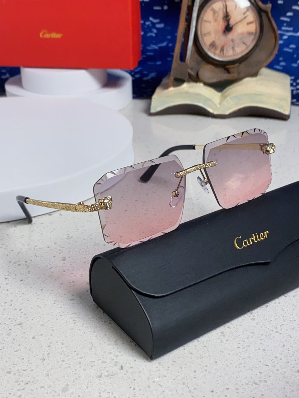 Cartier Lightweight Metal Rimless Blue Lens Sunglasses for Men & Wome - 132557 - detail image 10