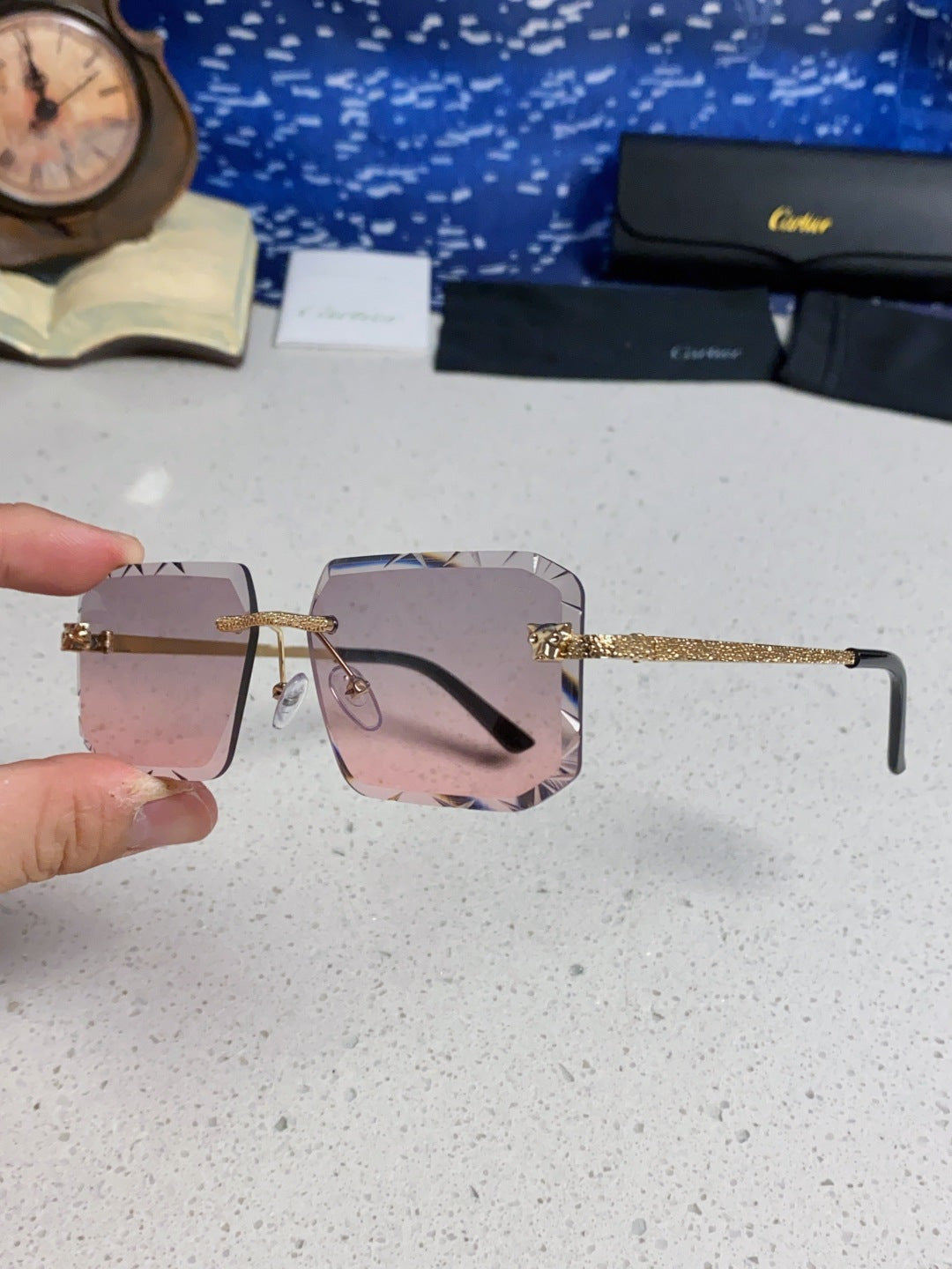 Cartier Lightweight Metal Rimless Blue Lens Sunglasses for Men & Wome - 132557 - detail image 6