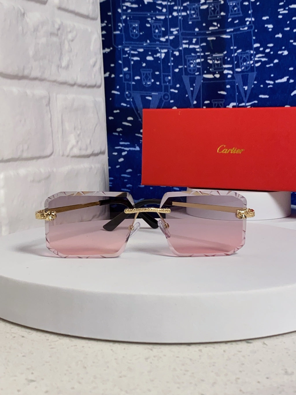 Cartier Lightweight Metal Rimless Blue Lens Sunglasses for Men & Wome - 132557 - detail image 2