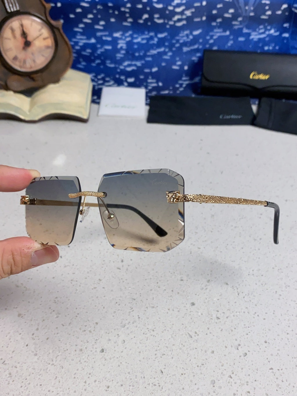 Cartier Lightweight Metal Rimless Silver Lens Sunglasses for Men & Wo - 132558 - detail image 6