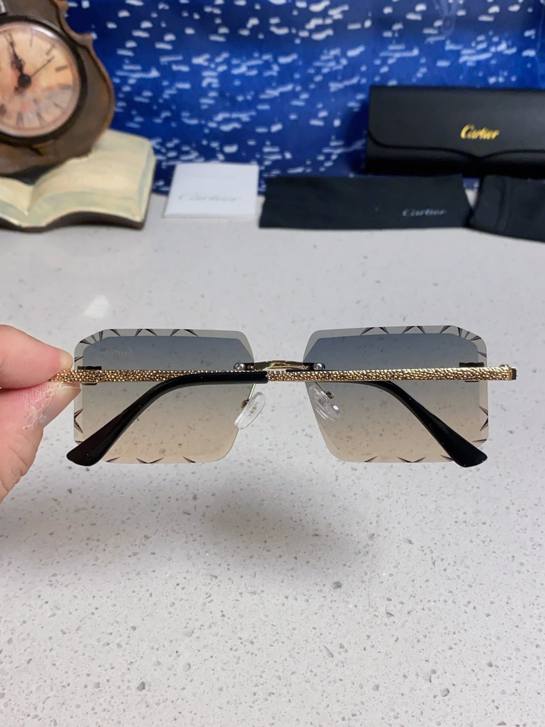 Cartier Lightweight Metal Rimless Silver Lens Sunglasses for Men & Wo - 132558 - detail image 5