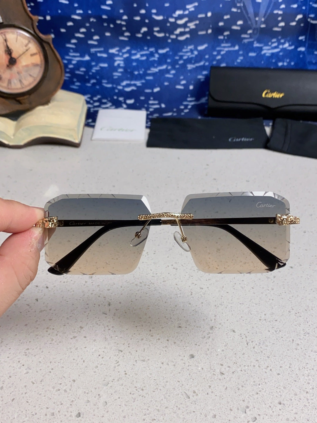 Cartier Lightweight Metal Rimless Silver Lens Sunglasses for Men & Wo - 132558 - detail image 4