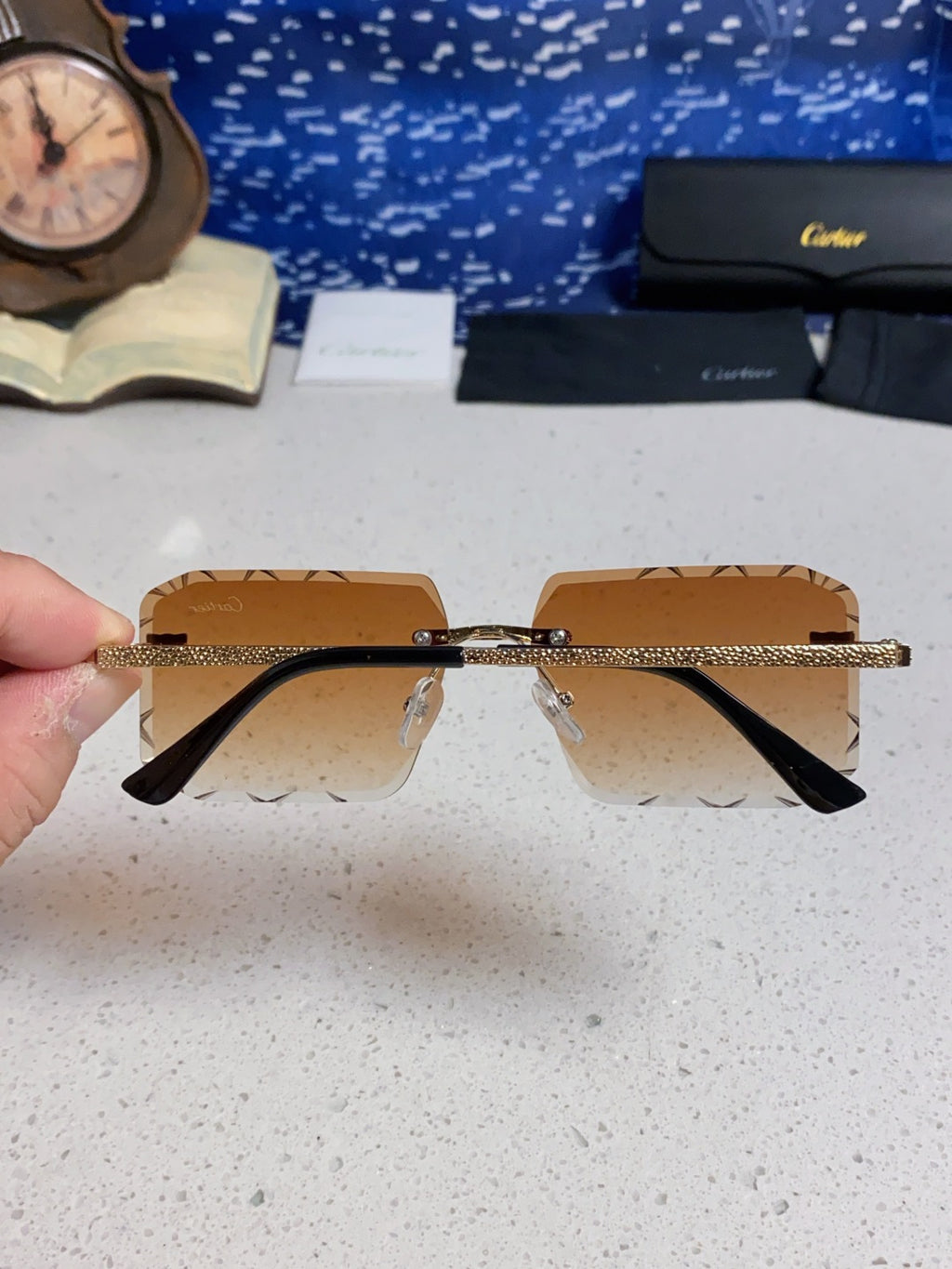 Cartier Lightweight Metal Rimless Brown Lens Sunglasses for Men & Wom - 132559 - detail image 5
